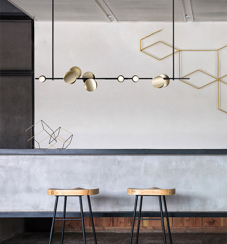 47" Wide Post Modern Metal Linear Design Island Light 9 Lights Minimalist Hanging Pendant Light in Gold