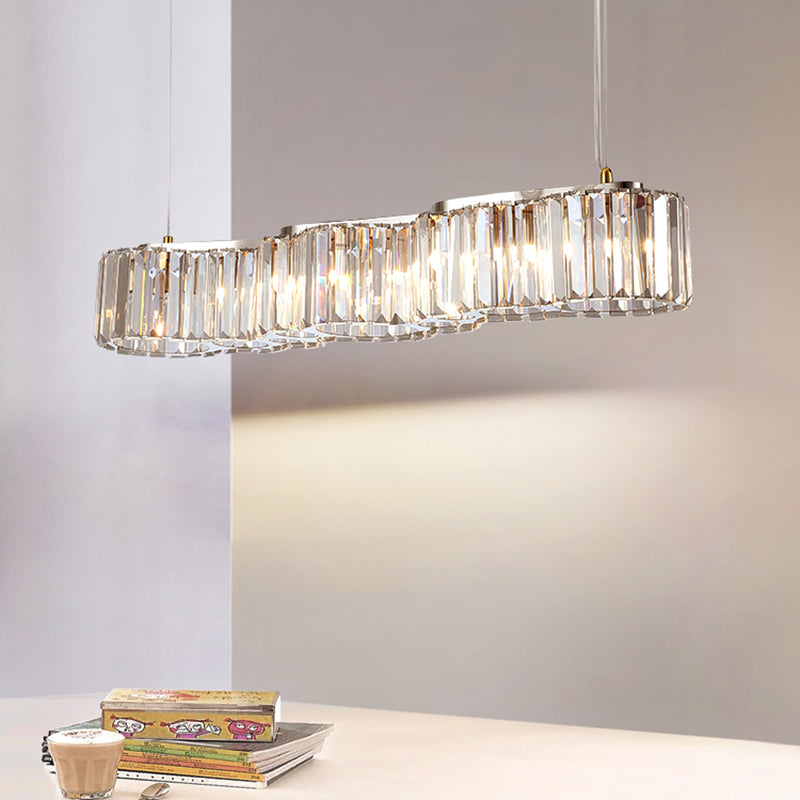 33.5 Inches Wide Crystal Island Light 7 Lights Contemporary Style Dining Table Lighting Fixture with Adjustable Hanging Wire