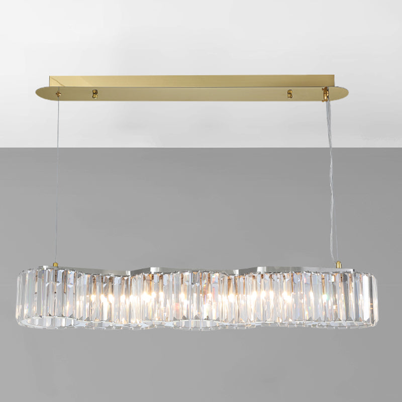 33.5 Inches Wide Crystal Island Light 7 Lights Contemporary Style Dining Table Lighting Fixture with Adjustable Hanging Wire