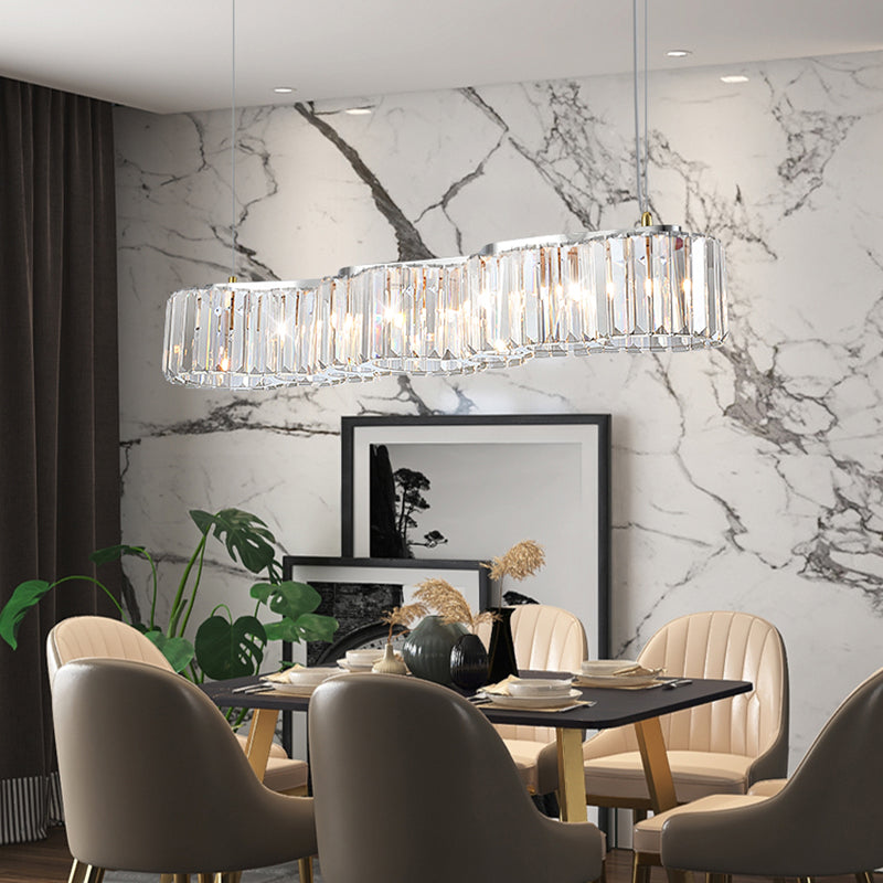 33.5 Inches Wide Crystal Island Light 7 Lights Contemporary Style Dining Table Lighting Fixture with Adjustable Hanging Wire