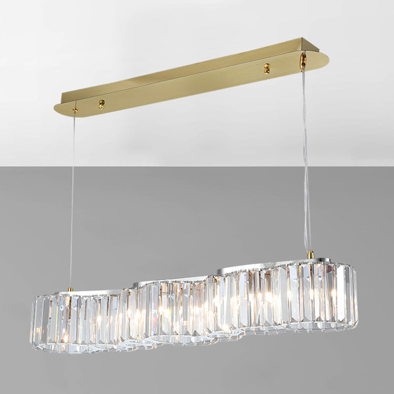 33.5 Inches Wide Crystal Island Light 7 Lights Contemporary Style Dining Table Lighting Fixture with Adjustable Hanging Wire