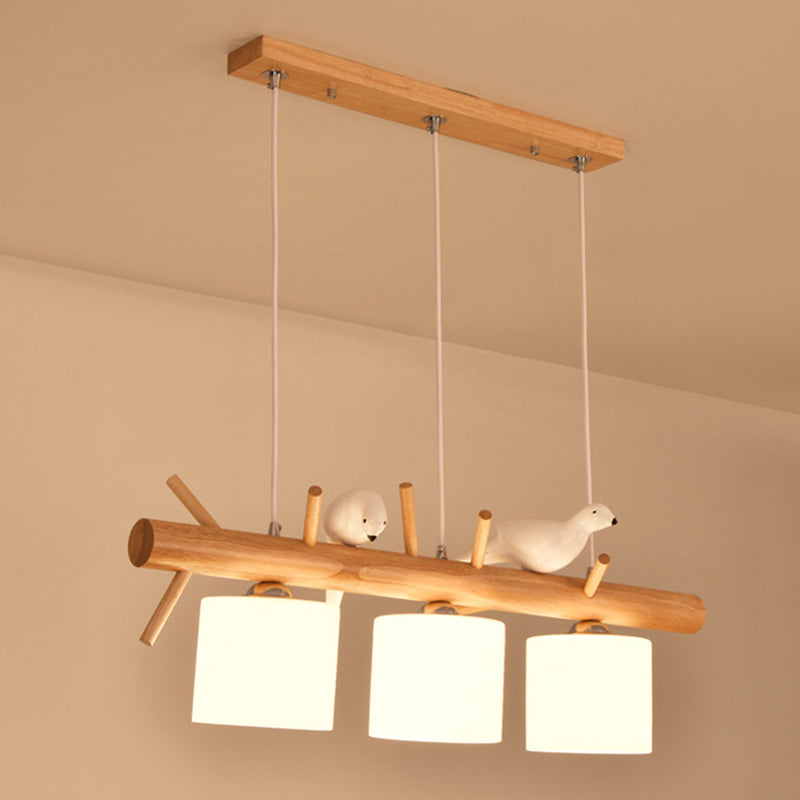 Solid Wood Branch Shaped Island Light with Birds Elements Modern Simplicity Style Lighting Fixture for Dining Room
