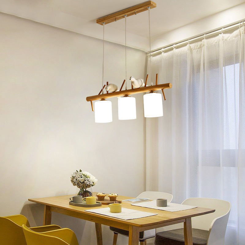 Solid Wood Branch Shaped Island Light with Birds Elements Modern Simplicity Style Lighting Fixture for Dining Room