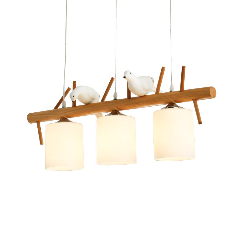 Solid Wood Branch Shaped Island Light with Birds Elements Modern Simplicity Style Lighting Fixture for Dining Room