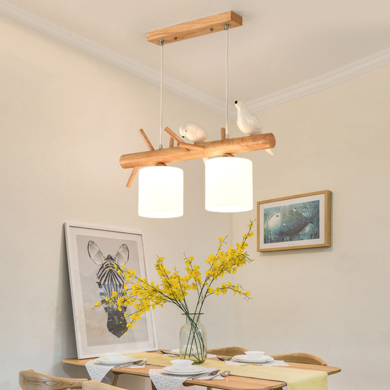 Solid Wood Branch Shaped Island Light with Birds Elements Modern Simplicity Style Lighting Fixture for Dining Room