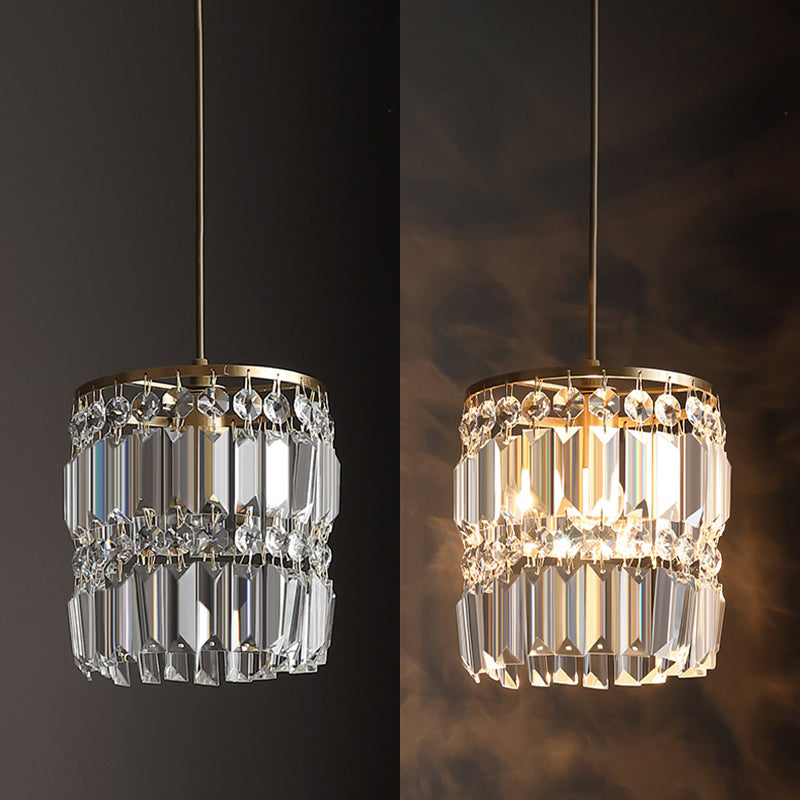 3-Lights K9 Crystal Drops Shade Island Light Brass Contemporary Style Kitchen Bar Hanging Lamp in Gold