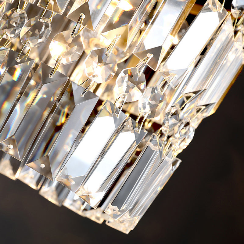 3-Lights K9 Crystal Drops Shade Island Light Brass Contemporary Style Kitchen Bar Hanging Lamp in Gold