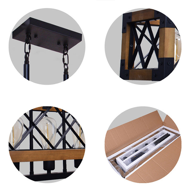 Bois + Iron Cage 5 Light Island Light Industrial Style Hanging Lighting Forment pour Restaurant Cafe Shop