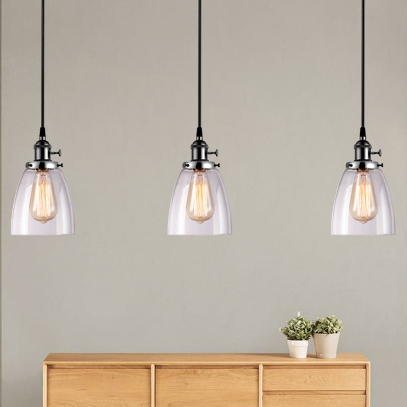 3 LIGHTS Transparent Glass Shade Island Lamp Retro Industrial Style suspendu suspendu pour salle à manger