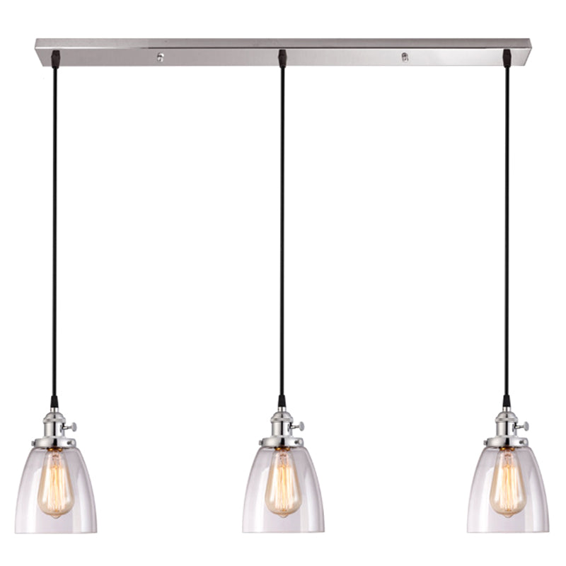 3 LIGHTS Transparent Glass Shade Island Lamp Retro Industrial Style suspendu suspendu pour salle à manger