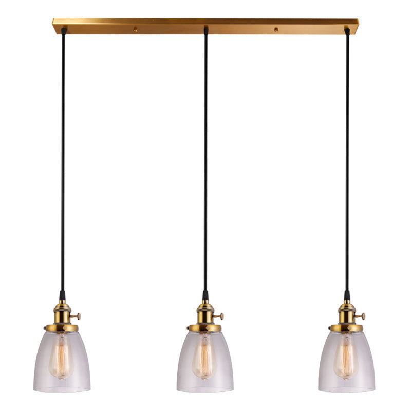 3 LIGHTS Transparent Glass Shade Island Lamp Retro Industrial Style suspendu suspendu pour salle à manger
