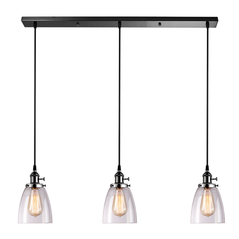 3 LIGHTS Transparent Glass Shade Island Lamp Retro Industrial Style suspendu suspendu pour salle à manger