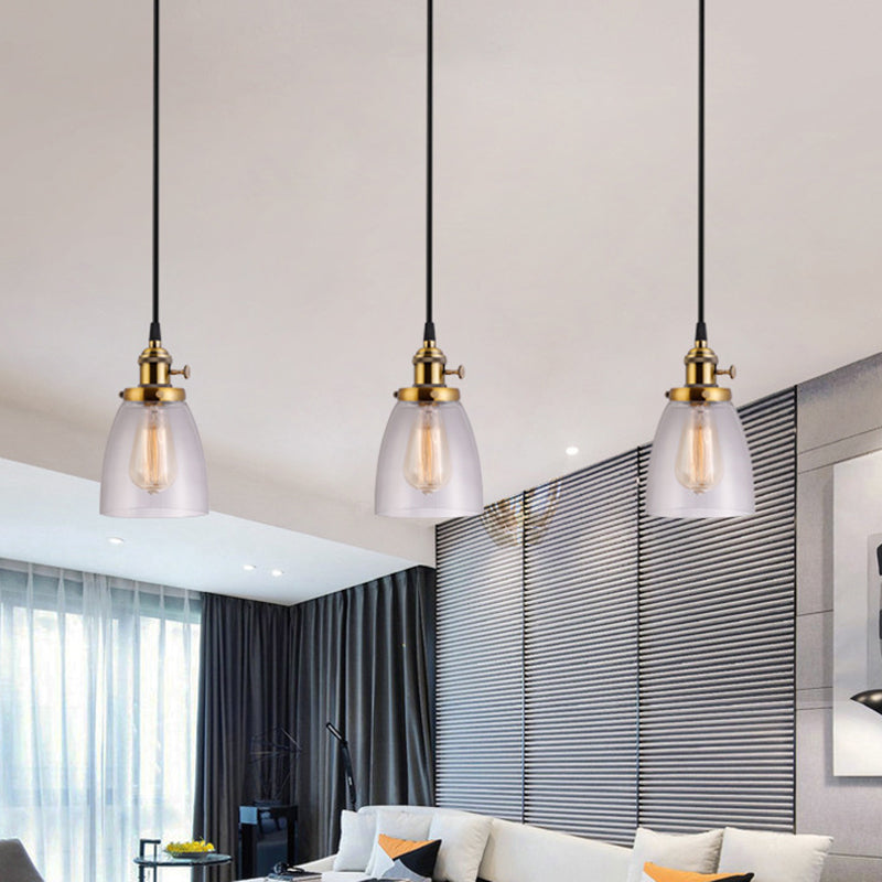 3 LIGHTS Transparent Glass Shade Island Lamp Retro Industrial Style suspendu suspendu pour salle à manger