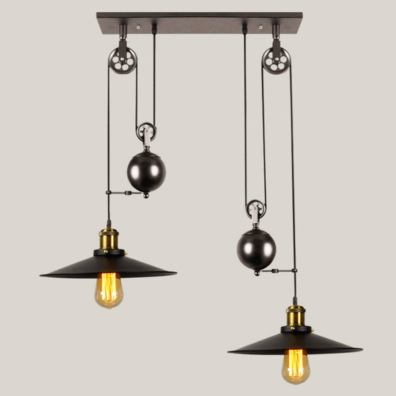 Liftable Industrial Retro Island Light with Black Metal Saucer Shade Cafe Shop Suspended Lighting Fixture