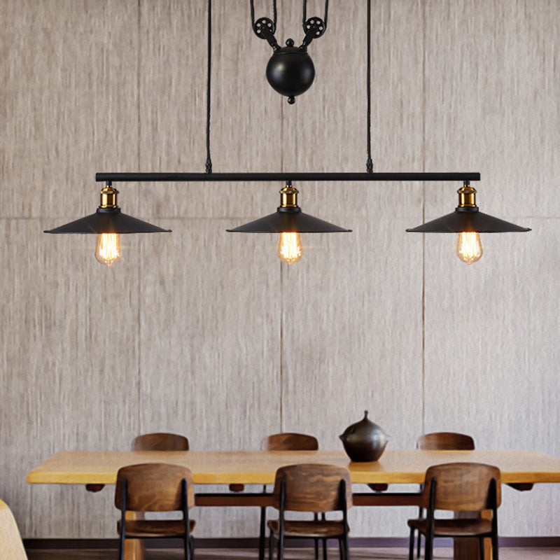 Liftable Industrial Retro Island Light with Black Metal Saucer Shade Cafe Shop Suspended Lighting Fixture