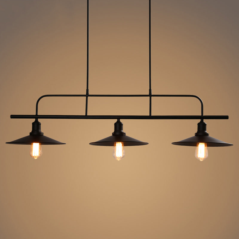 3-Lights Wrought Iron Island Light Industrial Style Metal Saucer Shade Lighting Pendant in Black