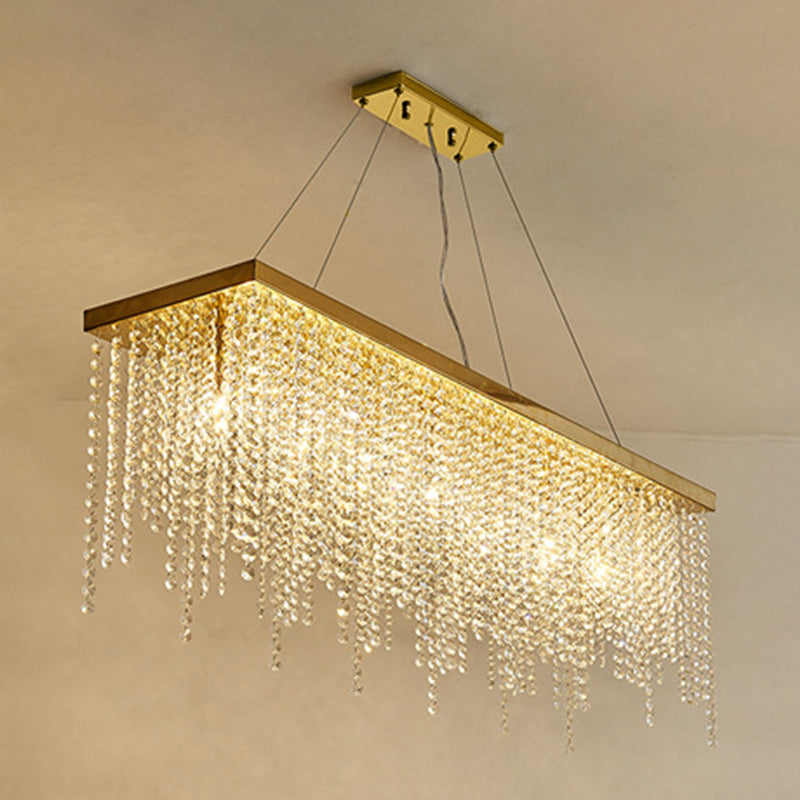 Rectangle Crystal Tassel Island Light Contemporary Style Lighting Fixture in Gold for Dining Room