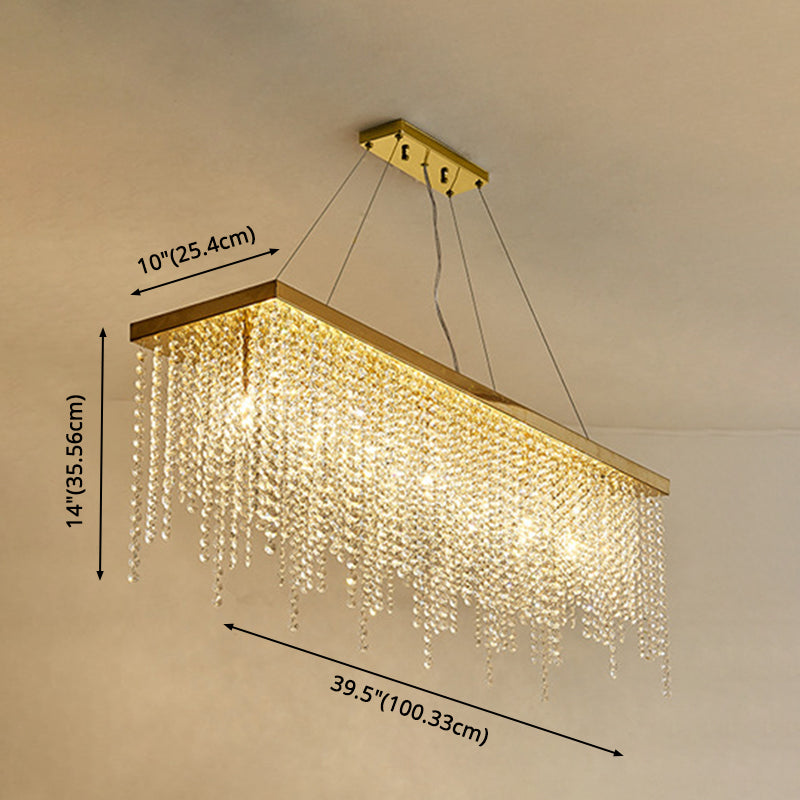 Rectangle Crystal Tassel Island Light Contemporary Style Lighting Fixture in Gold for Dining Room