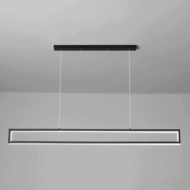 39.4" Wide Minimalist Style LED Island Light Black Metal Long Strip Suspension Lamp for Kitchen Bar