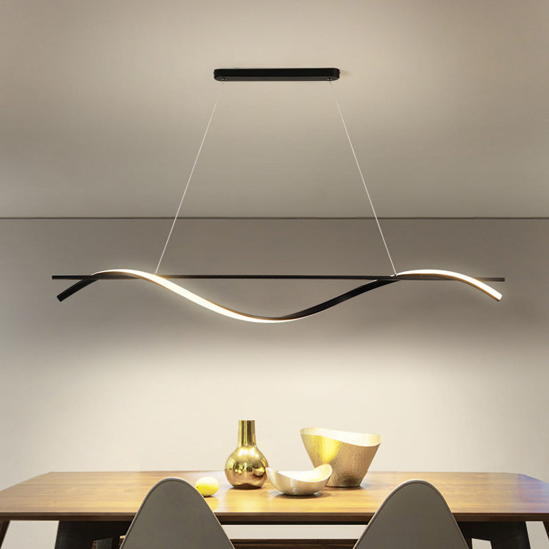39.3 Inches Wide Modern Minimalist LED Island Light Iron Long Strip Bar Lighting Fixture in Black