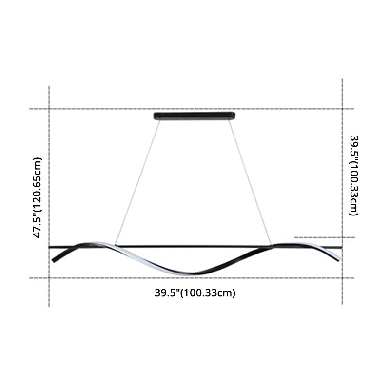 39.3 Inches Wide Modern Minimalist LED Island Light Iron Long Strip Bar Lighting Fixture in Black