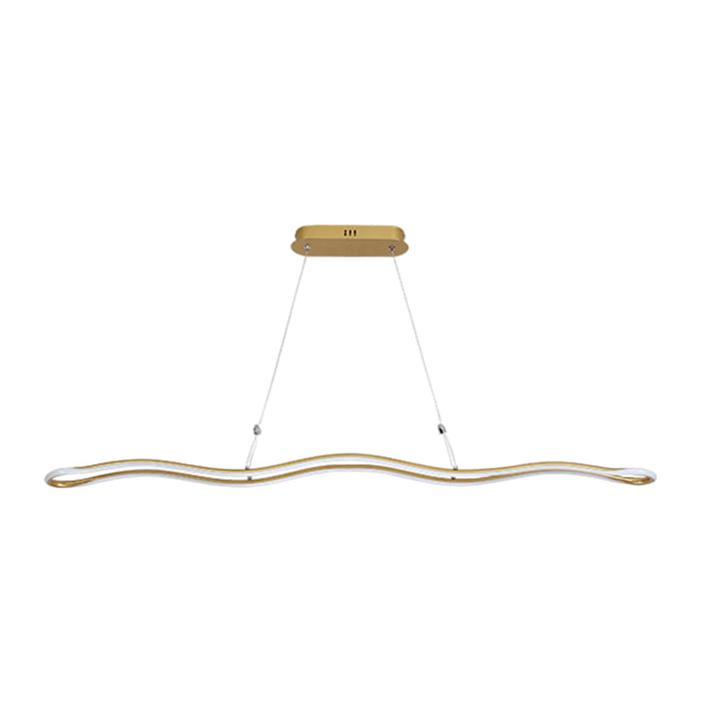 Wavy Lines Shaped Aluminum Alloy Island Light 39.3" Wide Modern Minimalist LED Suspension Lamp With Adjustable Hanging Wire