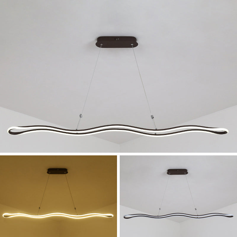 Wavy Lines Shaped Aluminum Alloy Island Light 39.3" Wide Modern Minimalist LED Suspension Lamp With Adjustable Hanging Wire