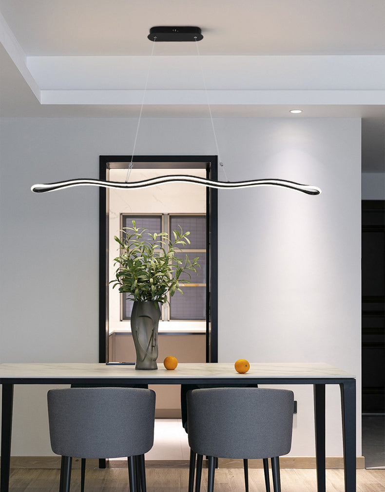 Wavy Lines Shaped Aluminum Alloy Island Light 39.3" Wide Modern Minimalist LED Suspension Lamp With Adjustable Hanging Wire