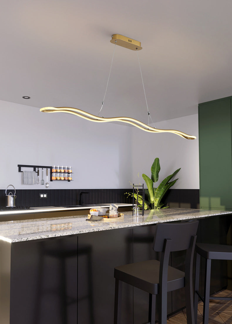 Wavy Lines Shaped Aluminum Alloy Island Light 39.3" Wide Modern Minimalist LED Suspension Lamp With Adjustable Hanging Wire