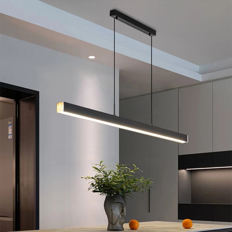 Legno di gomma + ferro moderno minimalismo dell'isola a led luce 59 "altezza regolabile cucina lunga cucina sospesa in nero