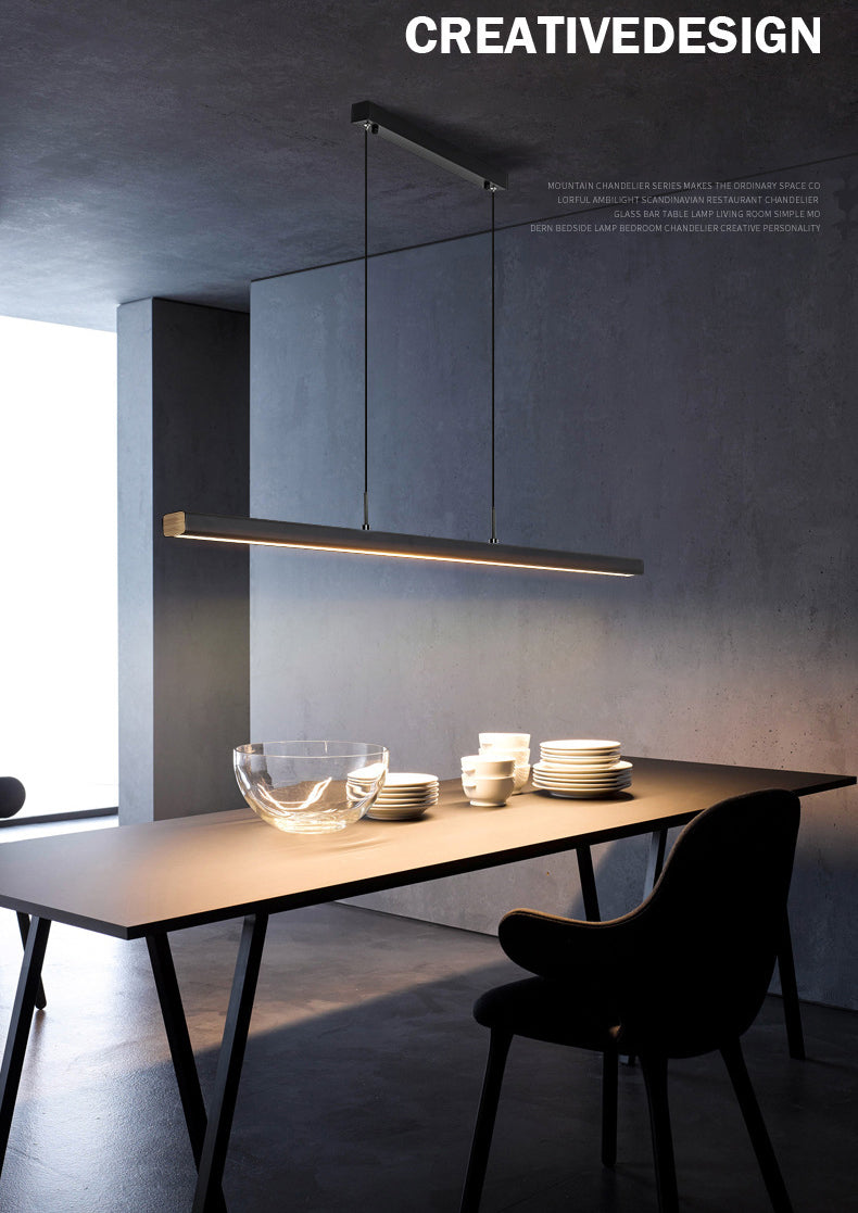 Legno di gomma + ferro moderno minimalismo dell'isola a led luce 59 "altezza regolabile cucina lunga cucina sospesa in nero