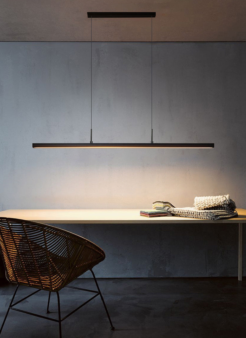 Legno di gomma + ferro moderno minimalismo dell'isola a led luce 59 "altezza regolabile cucina lunga cucina sospesa in nero