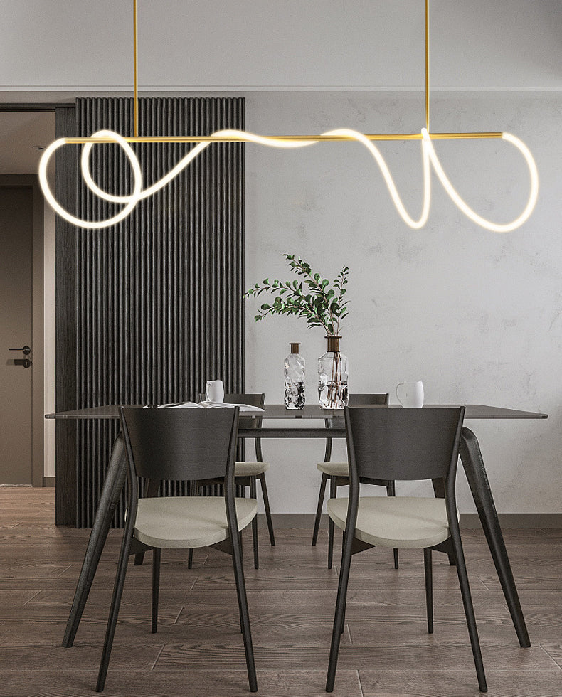 Post-modern Winding Lighting Hose Island Suspension Lamp 31.5" Length Minimalist Line Light for Living Room
