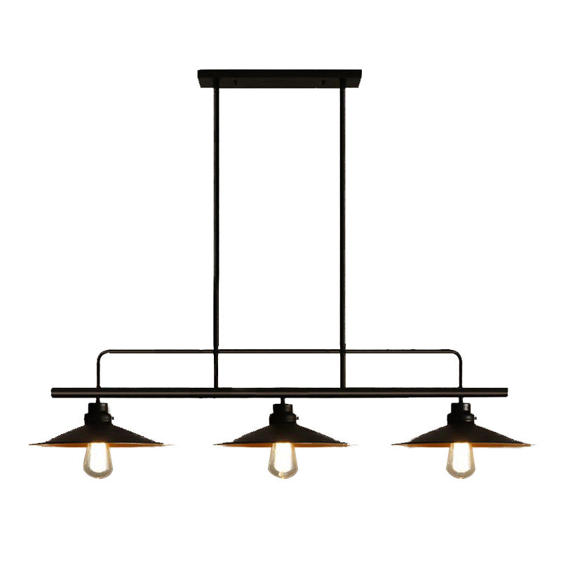 3-Lights Industrial Style Island Light Black Wrought Iron Saucer Shade Hanging Pendant for Restaurant Bar