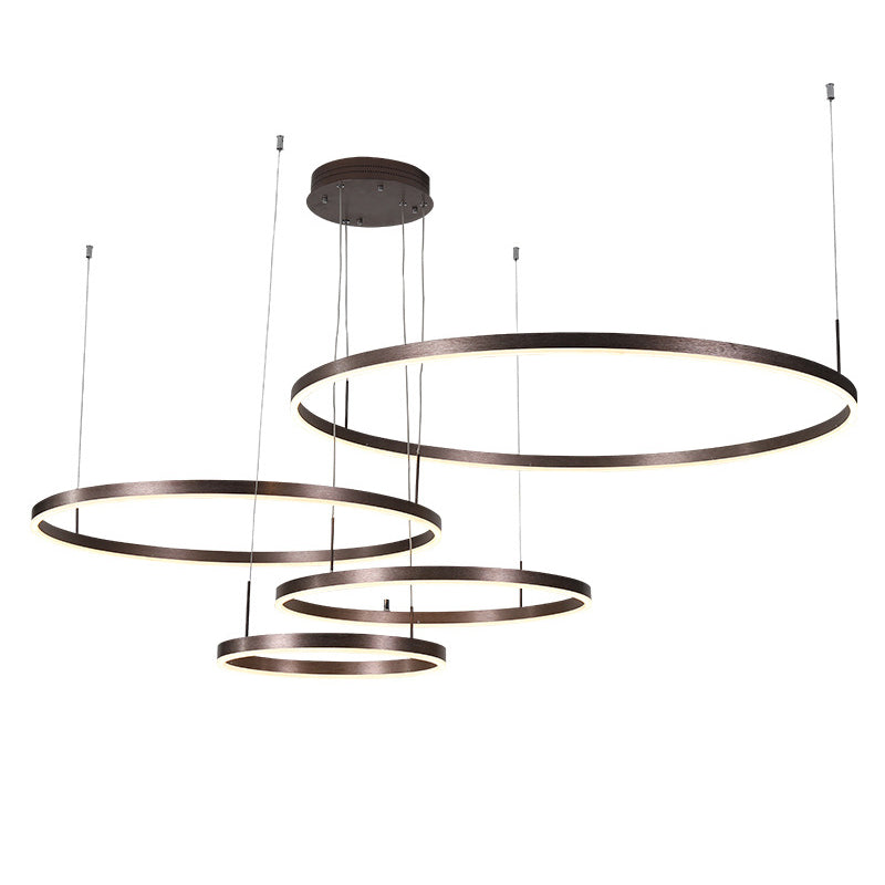 Lampadella a base di anello circolare a LED a più livelli Light con un ciondolo di illuminazione in alluminio spazzolato a tonalità acrilica nel caffè