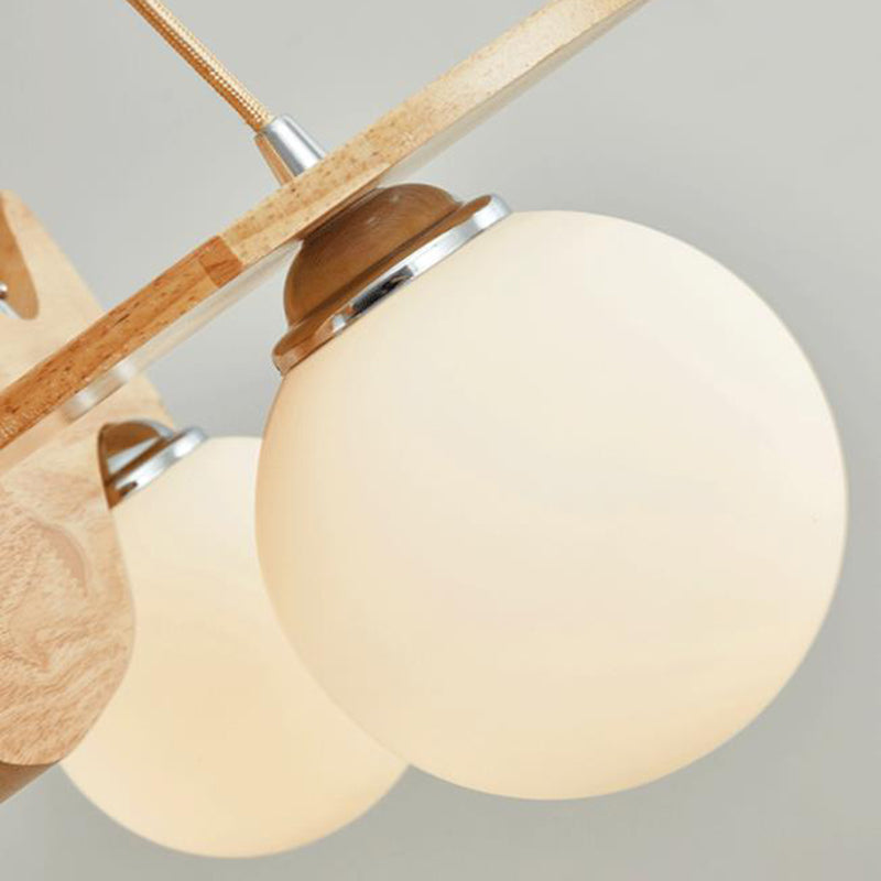 Lámpara de araña en forma de avión de madera sólida 3 light White Glass Ball Shade Fexecture para niños.