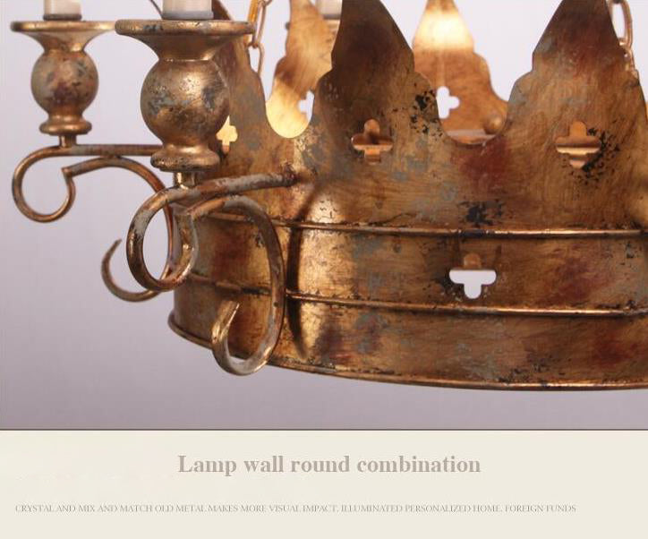 Vintage Rust Crown Suspension Chandelier Candlestick Shape Lamp Post Industrial Style Lighting Pendant in Gold for Dining Room