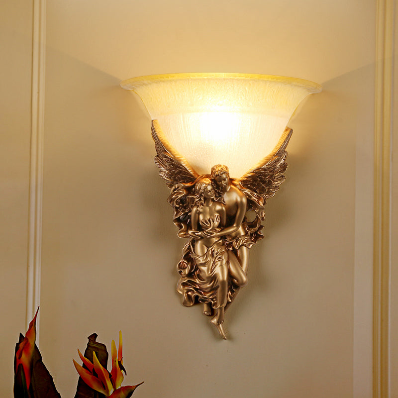 Gold/Beige Bell Flush Mount Colonialist Frosted Glass 1 Head Living Room Wall Mounted Light