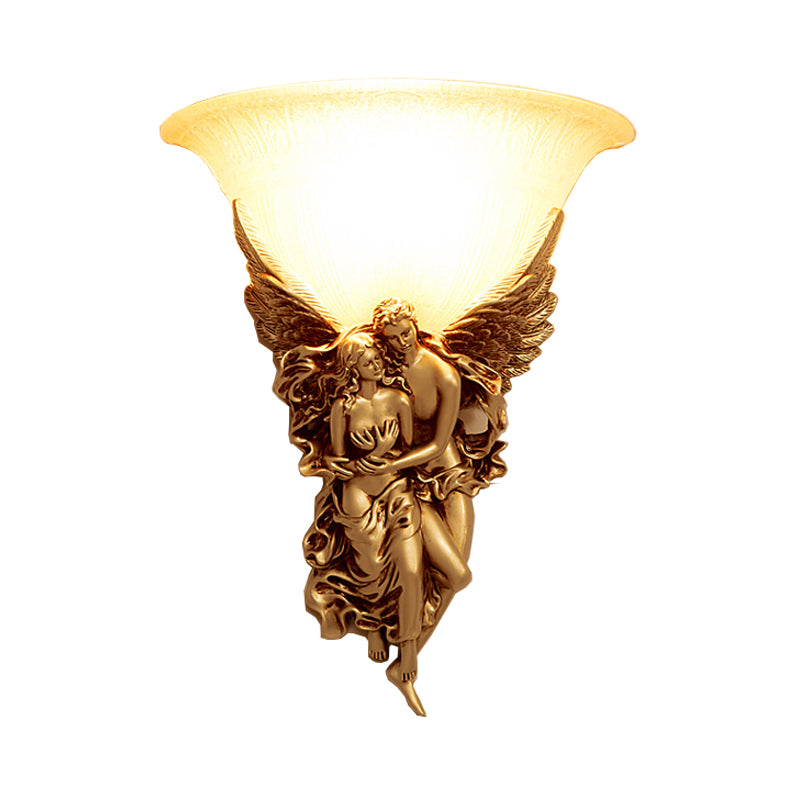 Gold/Beige Bell Flush Mount Colonialist Frosted Glass 1 Head Living Room Wall Mounted Light