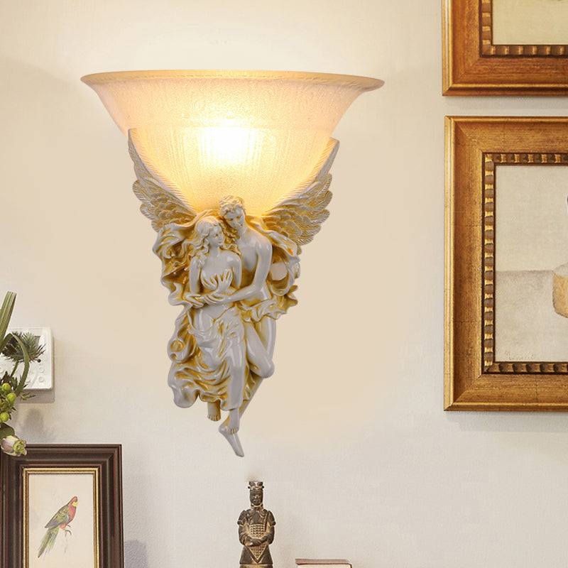 Gold/Beige Bell Flush Mount Colonialist Frosted Glass 1 Head Living Room Wall Mounted Light