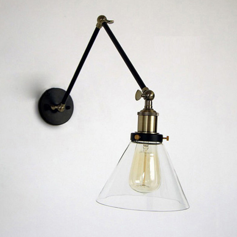Industrial Glass Shade Sconce Light Fixture Swing Arm Wall Lamp for Bedroom Restaurant