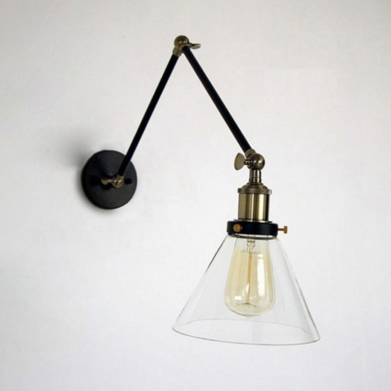 Industrial Glass Shade Sconce Light Fixture Swing Arm Wall Lamp for Bedroom Restaurant