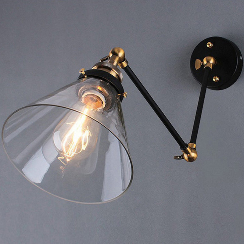 Industrial Glass Shade Sconce Light Fixture Swing Arm Wall Lamp for Bedroom Restaurant