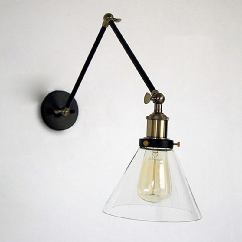 Industrial Glass Shade Sconce Light Fixture Swing Arm Wall Lamp for Bedroom Restaurant