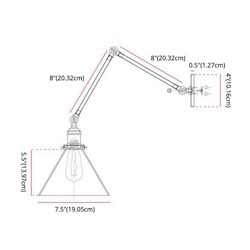 Industrial Glass Shade Sconce Light Fixture Swing Arm Wall Lamp for Bedroom Restaurant