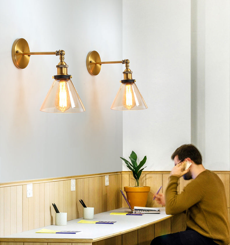 Loft Industrial Wall Mount Light Single Light Glass Shade Sconce Light for Bedside Restaurant