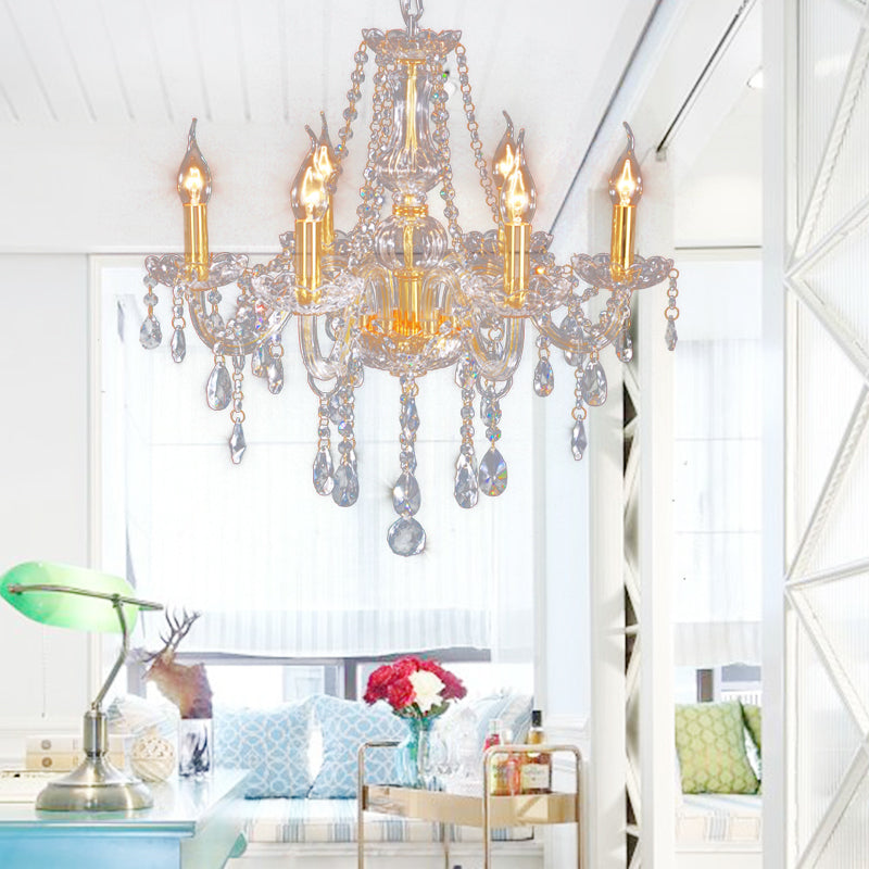 Curvy Armed Crystal Crystal Light Light Victorian Style 6 Heads Golden Dropserve