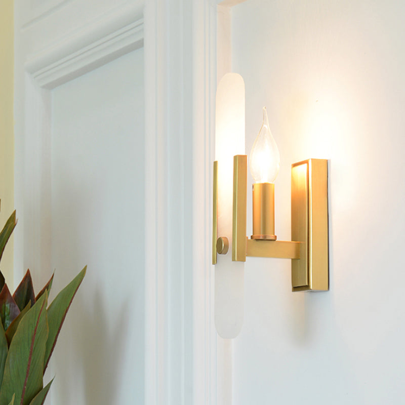 Bare Bulb Metal Wall Sconce Colonial 1 Bulb Hallway Wall Lighting Fixture in Brass