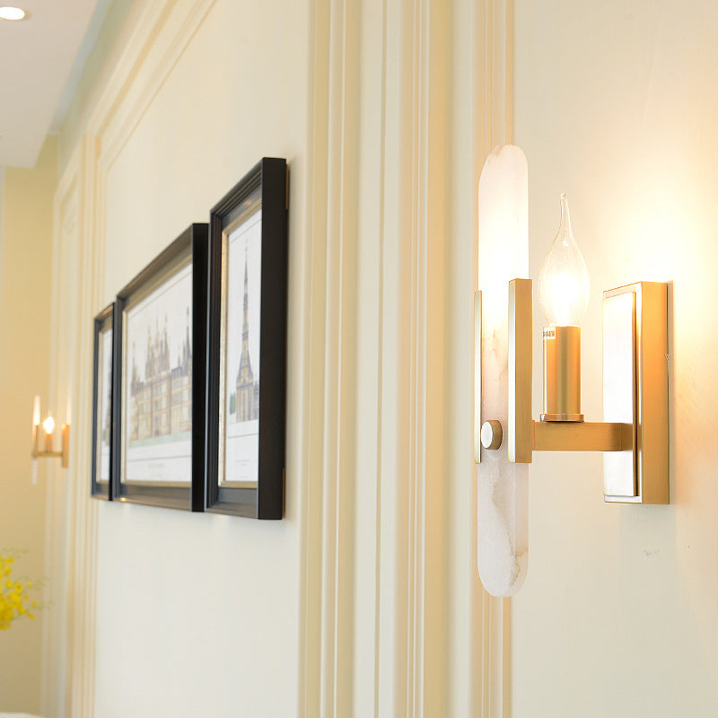 Bare Bulb Metal Wall Sconce Colonial 1 Bulb Hallway Wall Lighting Fixture in Brass