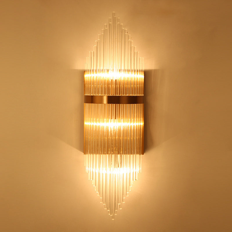 Fluted Clear Glass Sconce Light Minimalist 2/3 Lights Gold Finish Banded Indoor Wall Lighting